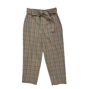 A New Day Pants Size 4 Plaid Belted High Rise Cropped Trousers Academia Preppy